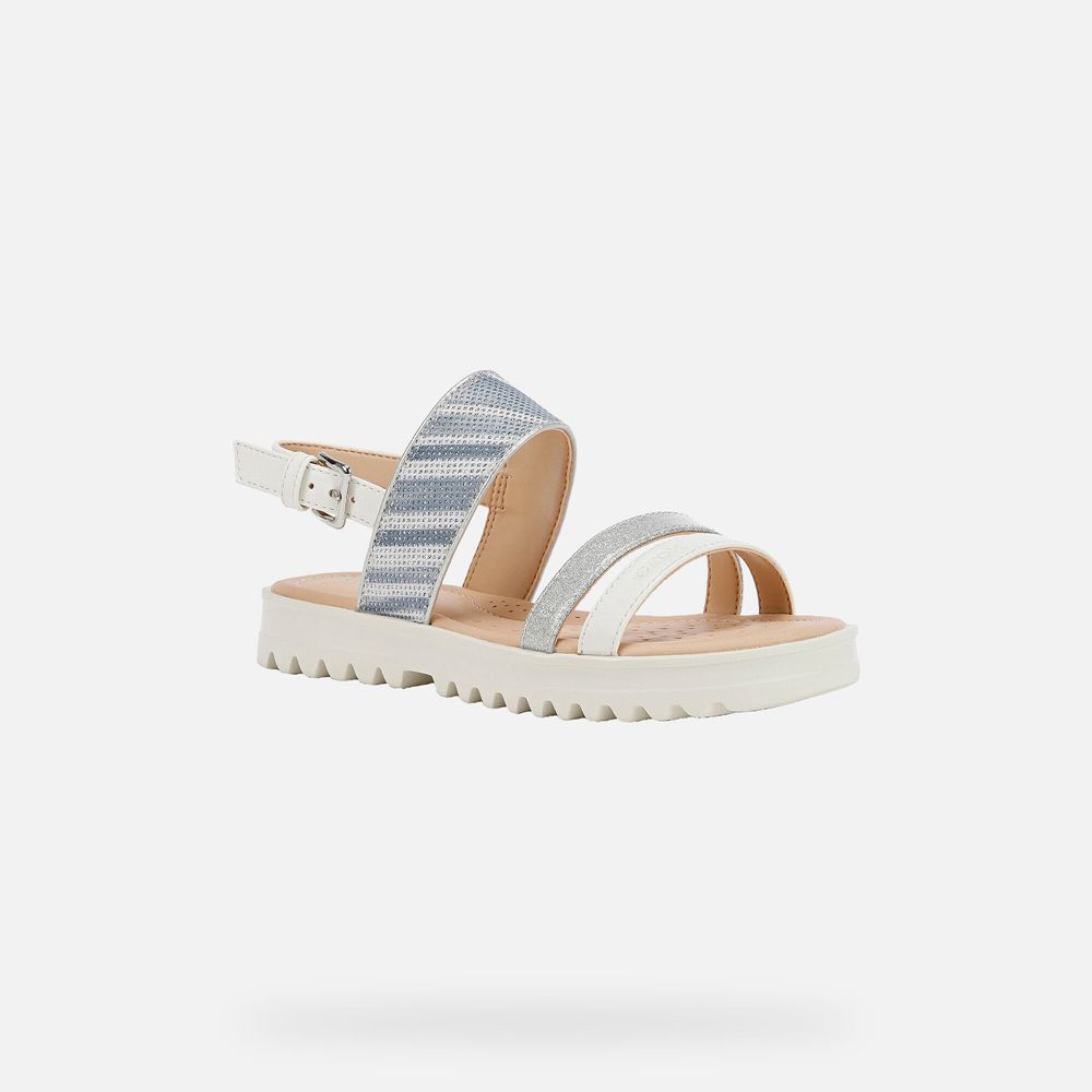 Sandalias Geox Menina Branco/Prateadas - Coralie - RUCTV0294